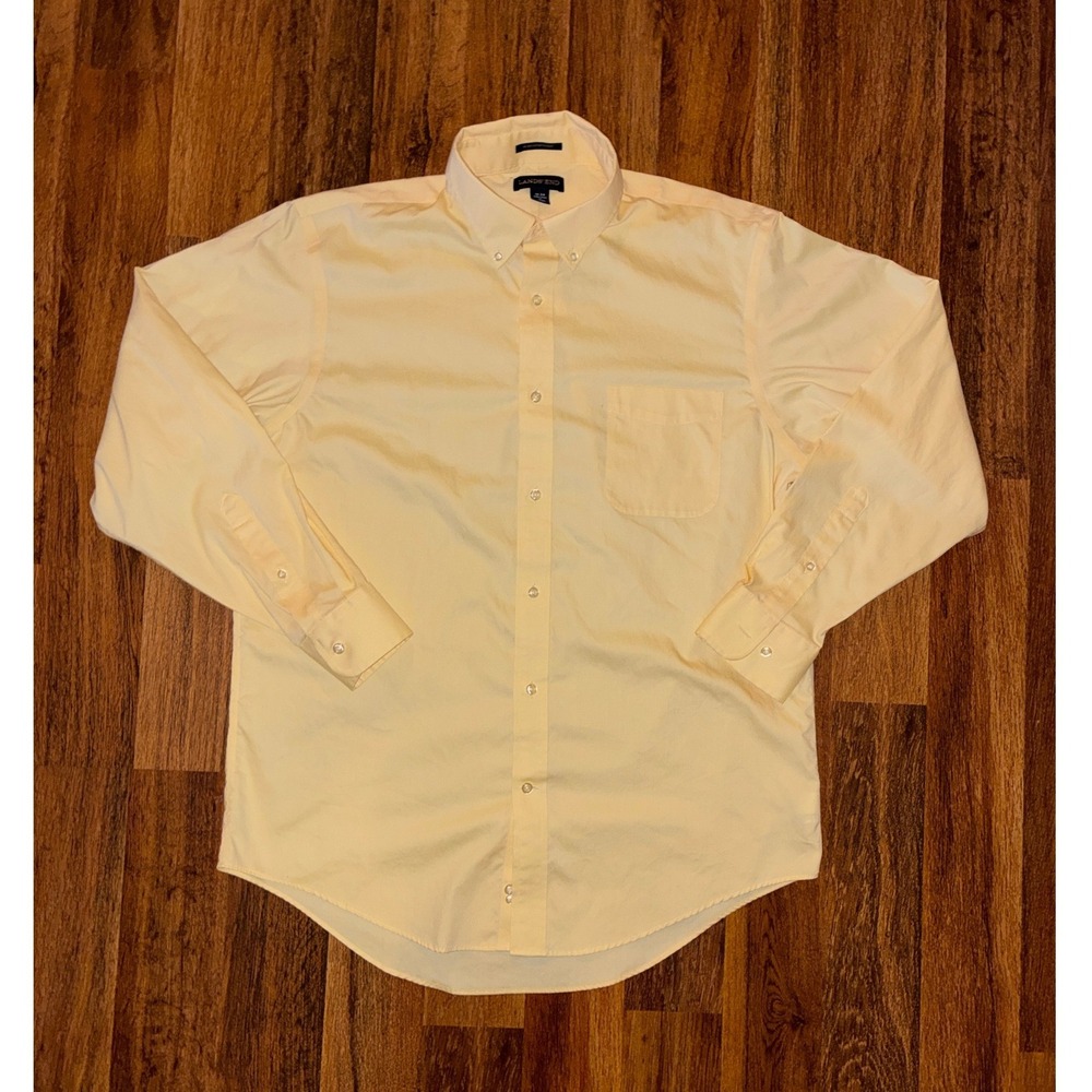 Lands End Mens 16-34 Yellow No Iron Supima Pinpoint Dress Shirt Traditional Fit